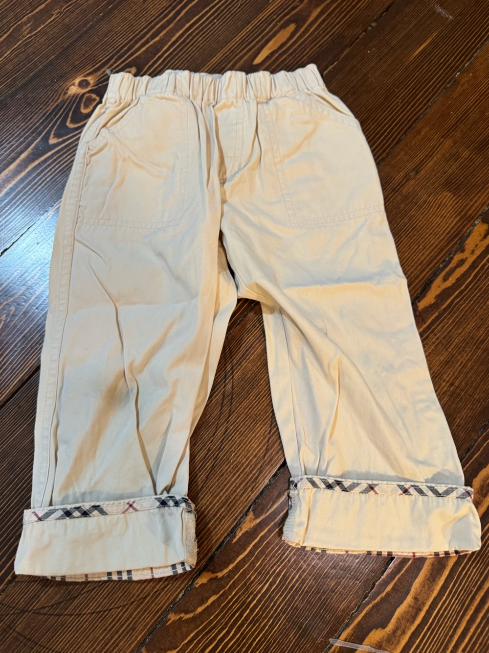 Burberry Beige Cotton Chinos with Signature Check Cuff